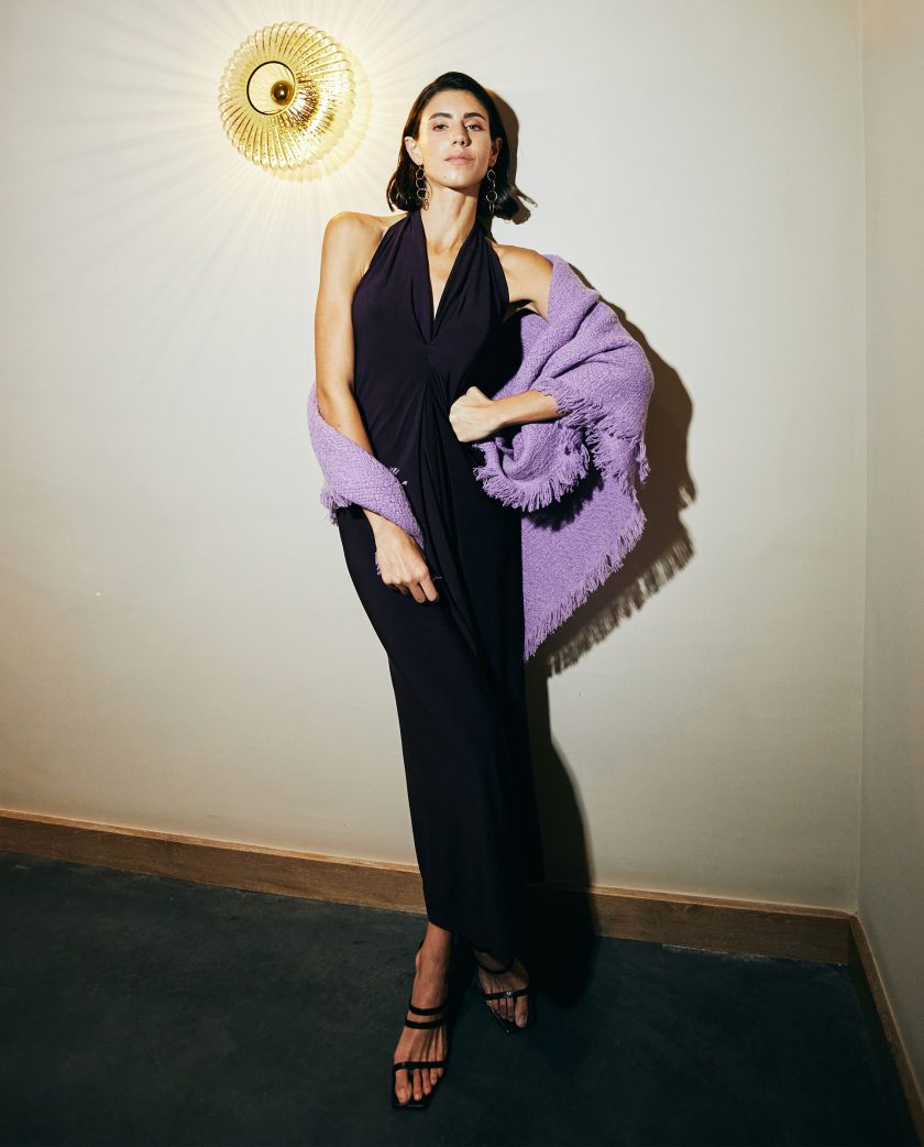 Purple cashmere shawl with fringes