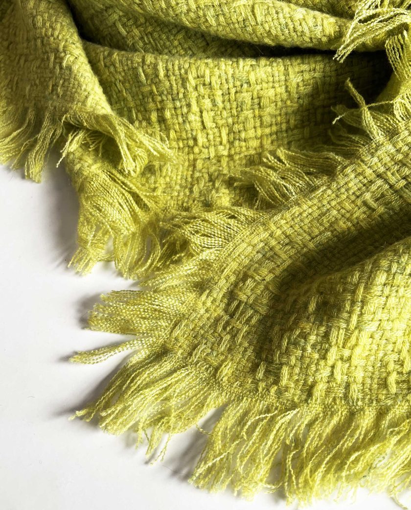 Lime cashmere shawl with fringes