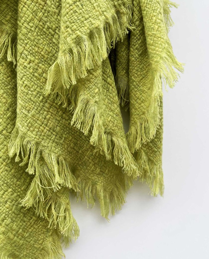 Lime cashmere shawl with fringes