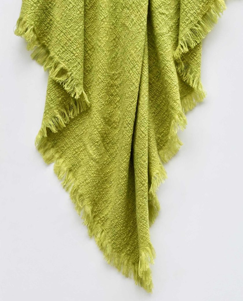 Lime cashmere shawl with fringes