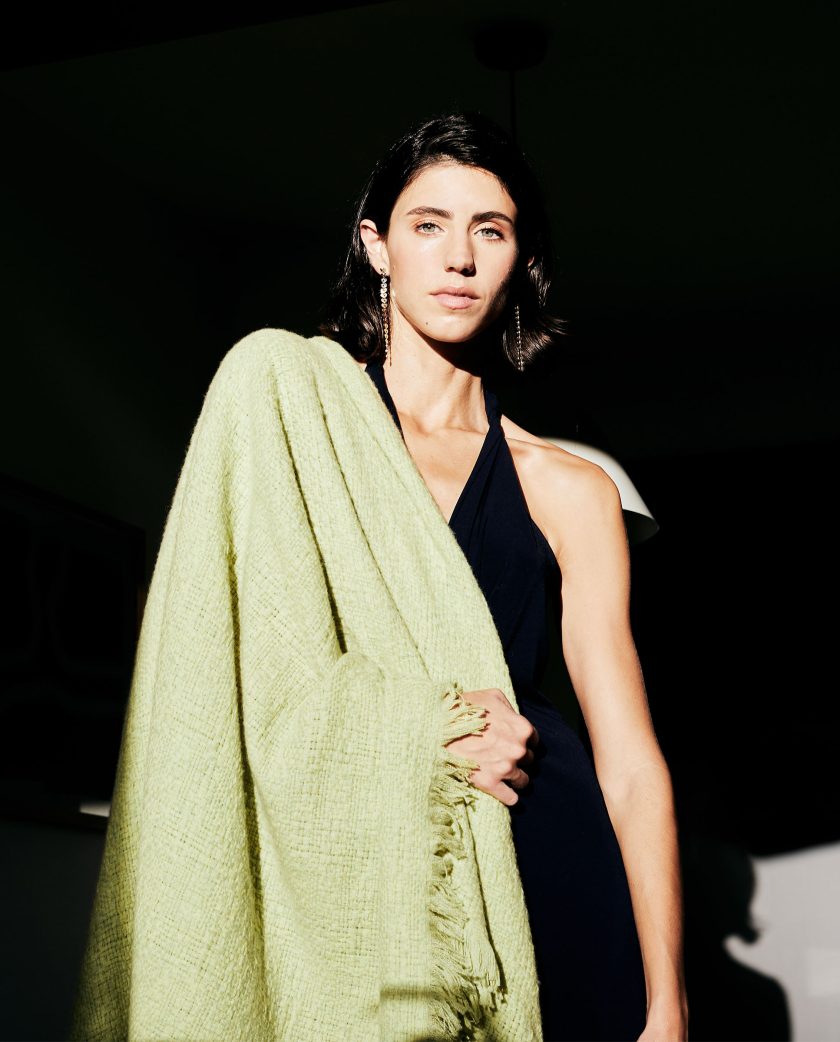 Lime cashmere shawl with fringes