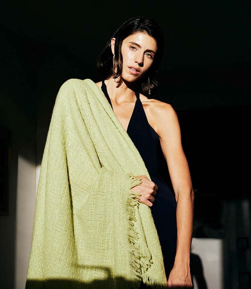 Lime cashmere shawl with fringes