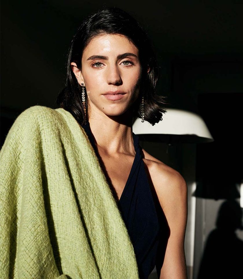 Lime cashmere shawl with fringes