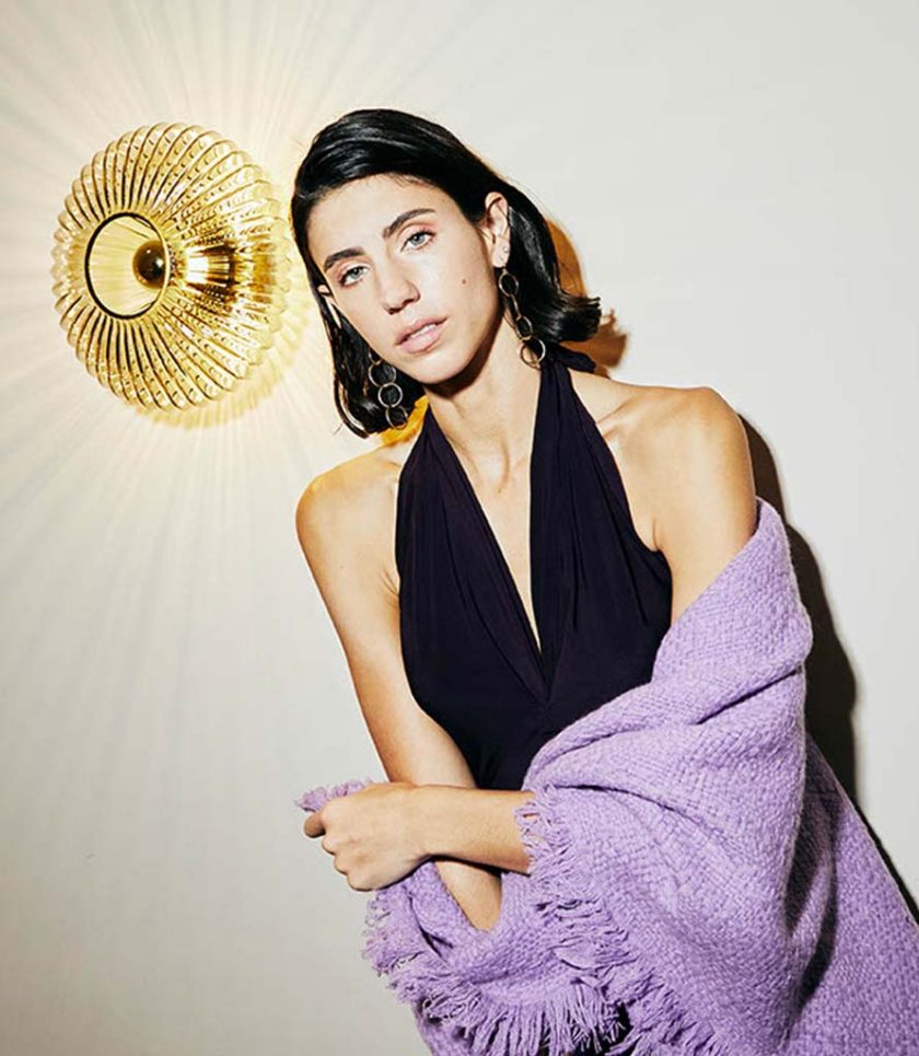Purple cashmere shawl with fringes