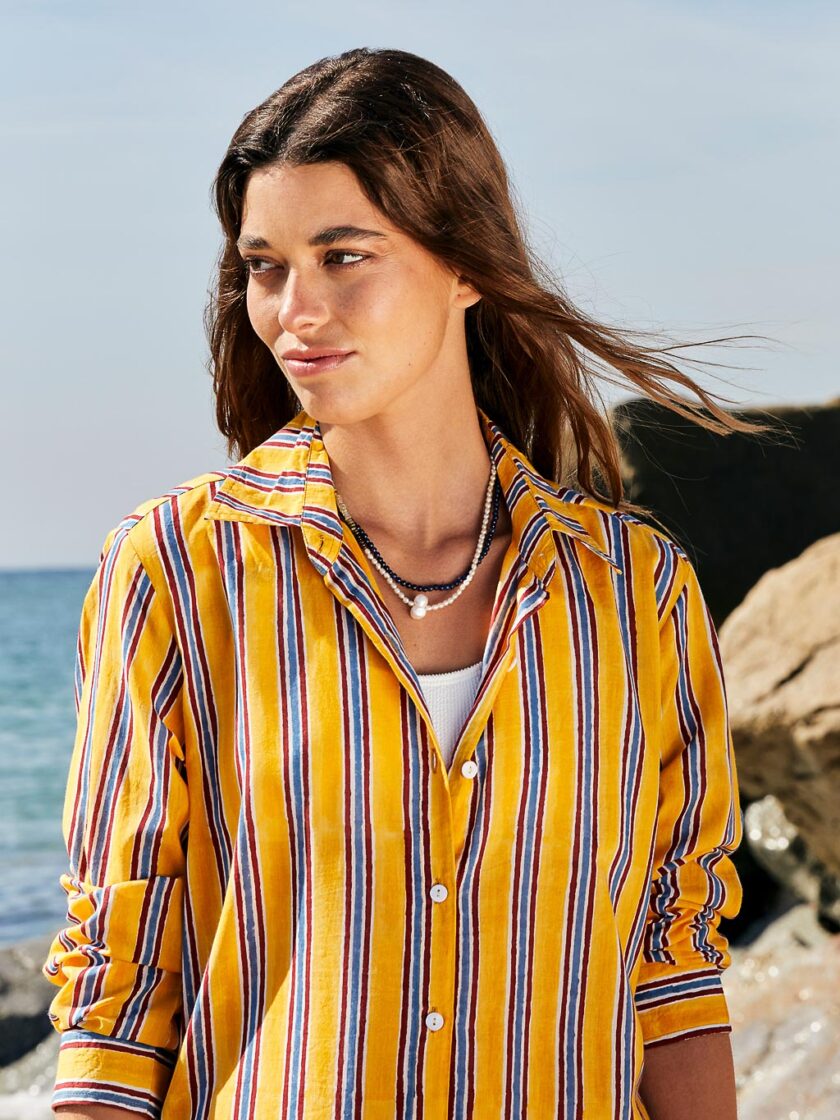 Yellow Striped Shirt Dress