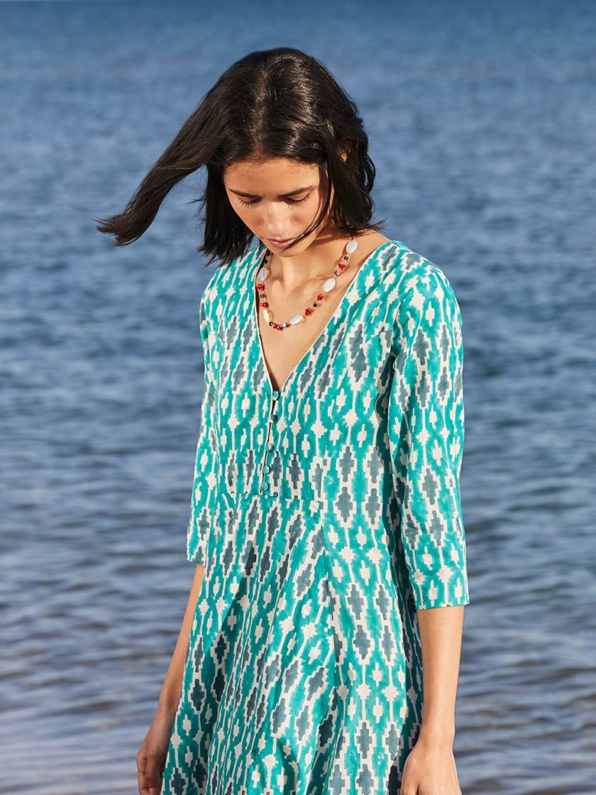 Tavira Ikat Turquoise Dress