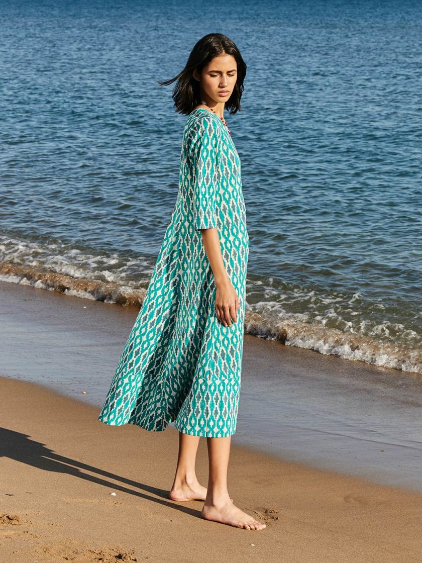 Tavira Ikat Turquoise Dress