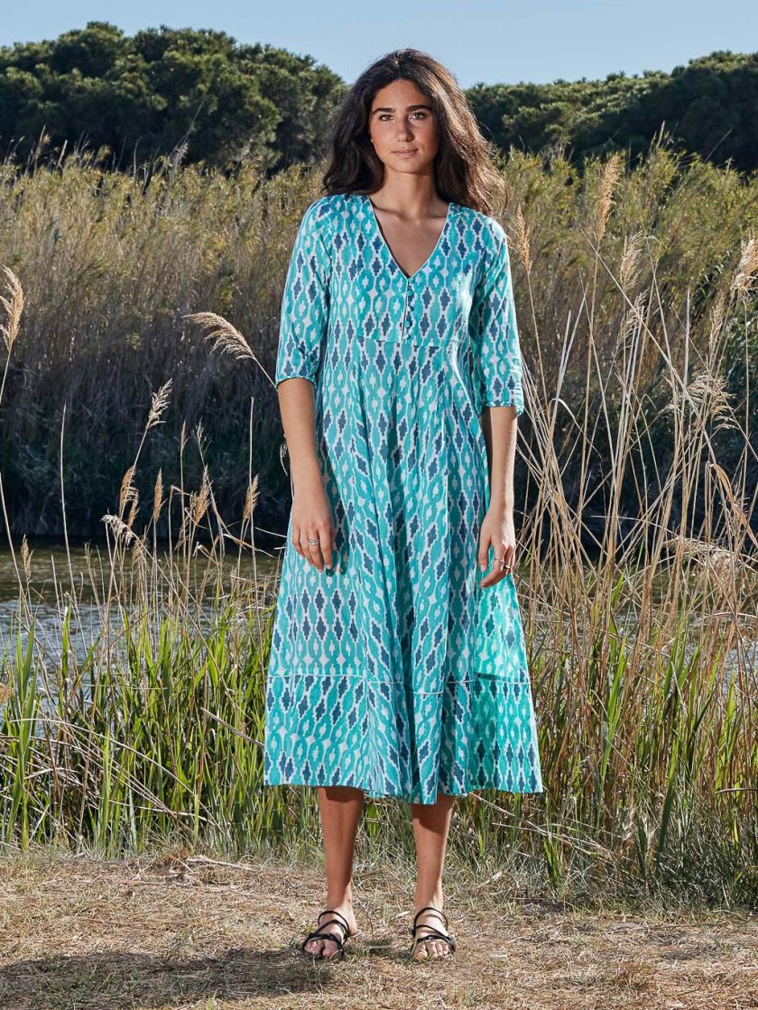 Tavira Ikat Turquoise Dress