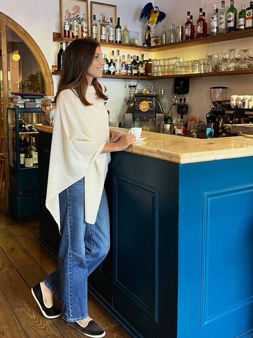 White Ava Cashmere Poncho