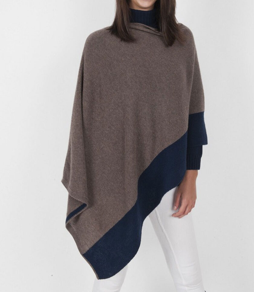 Brown and Navy Blue Ava Cashmere Poncho