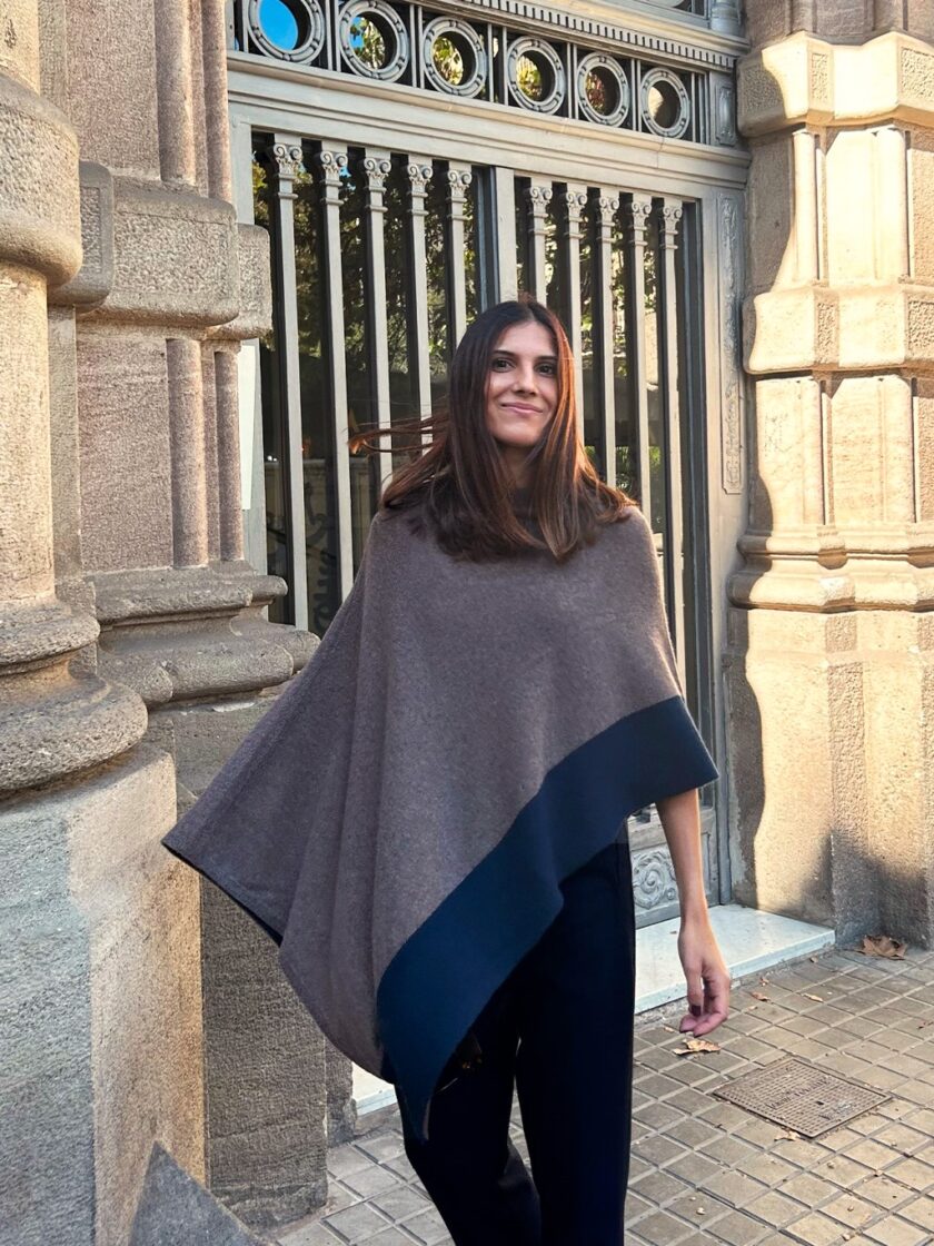 Brown and Navy Blue Ava Cashmere Poncho