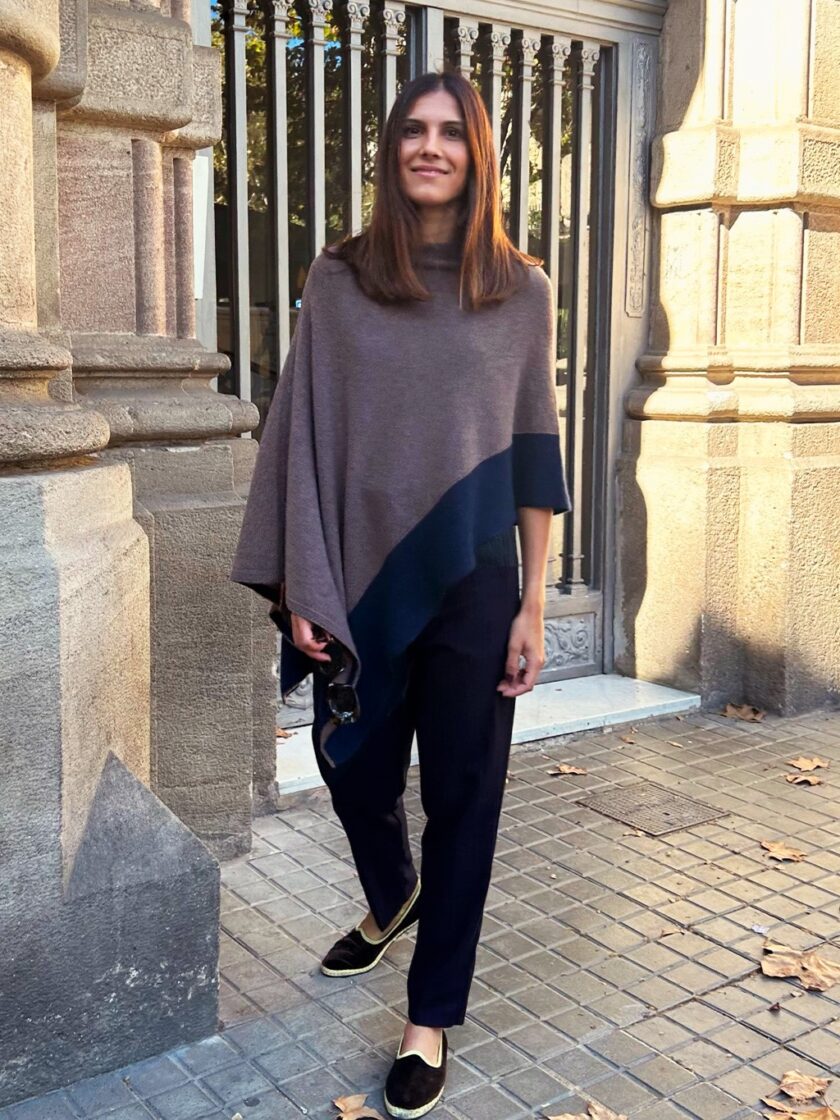 Brown and Navy Blue Ava Cashmere Poncho