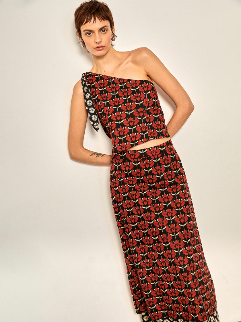 Asymmetric Lilies & Poppies Top