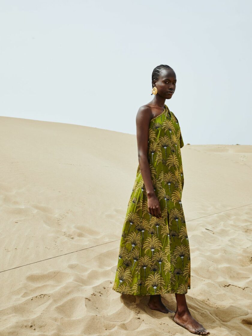 One-Shoulder Palm Dress