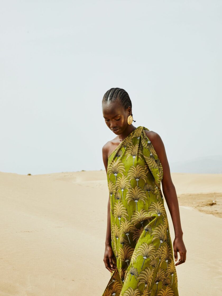 One-Shoulder Palm Dress