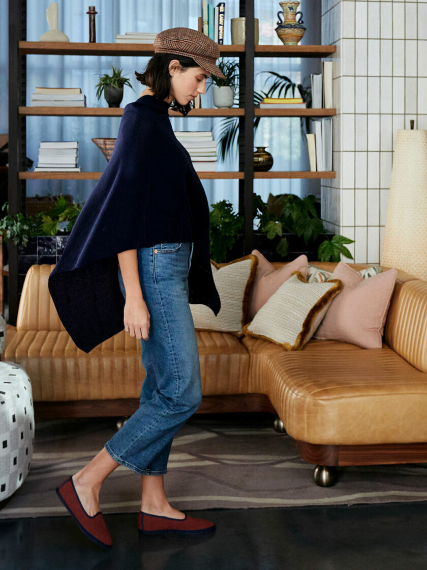 Ava Cashmere Poncho Navy Blue
