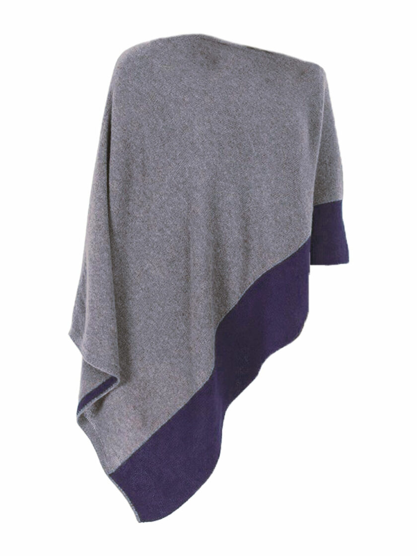 Ava Cashmere Poncho Bicolor Gray and Lavender
