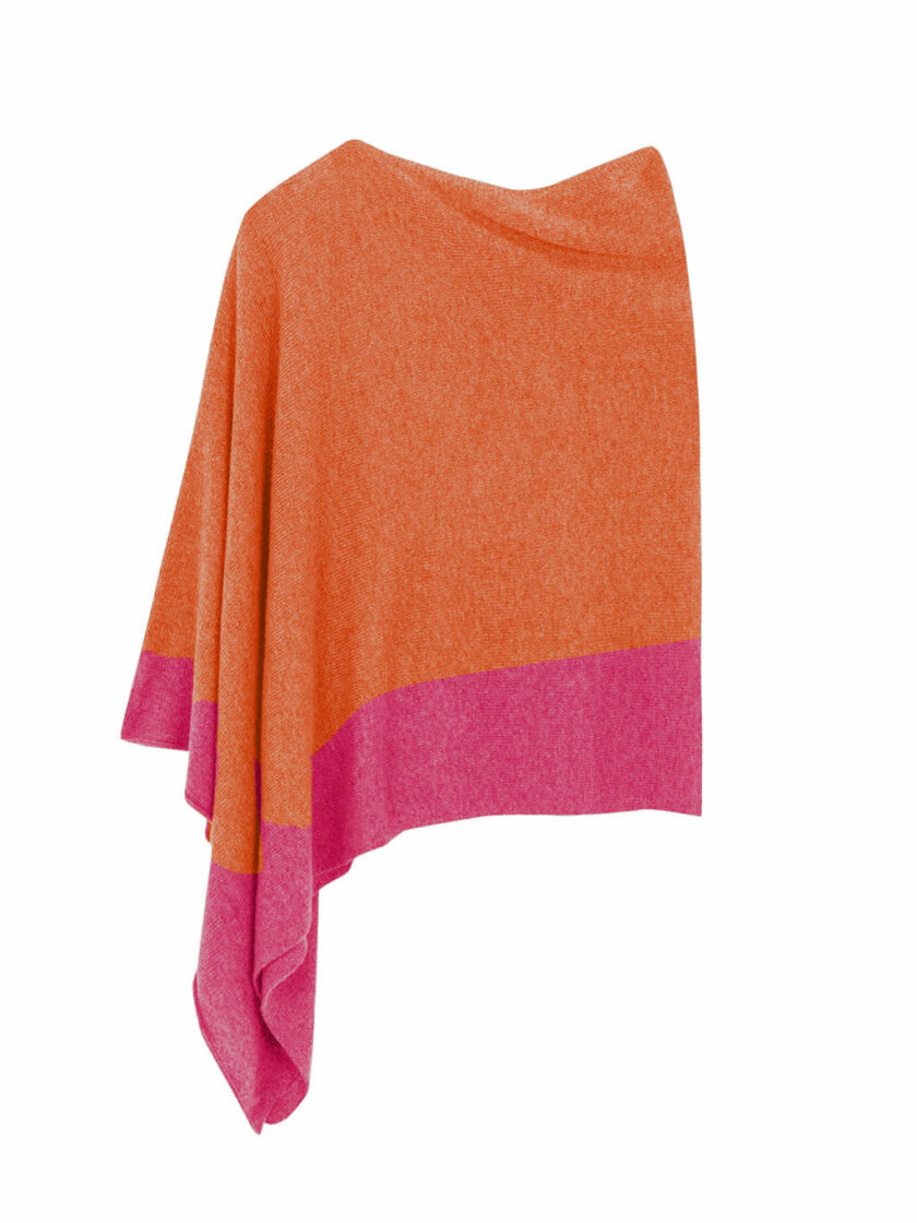 Ava Cashmere Poncho Bicolor Orange and Fuchsia