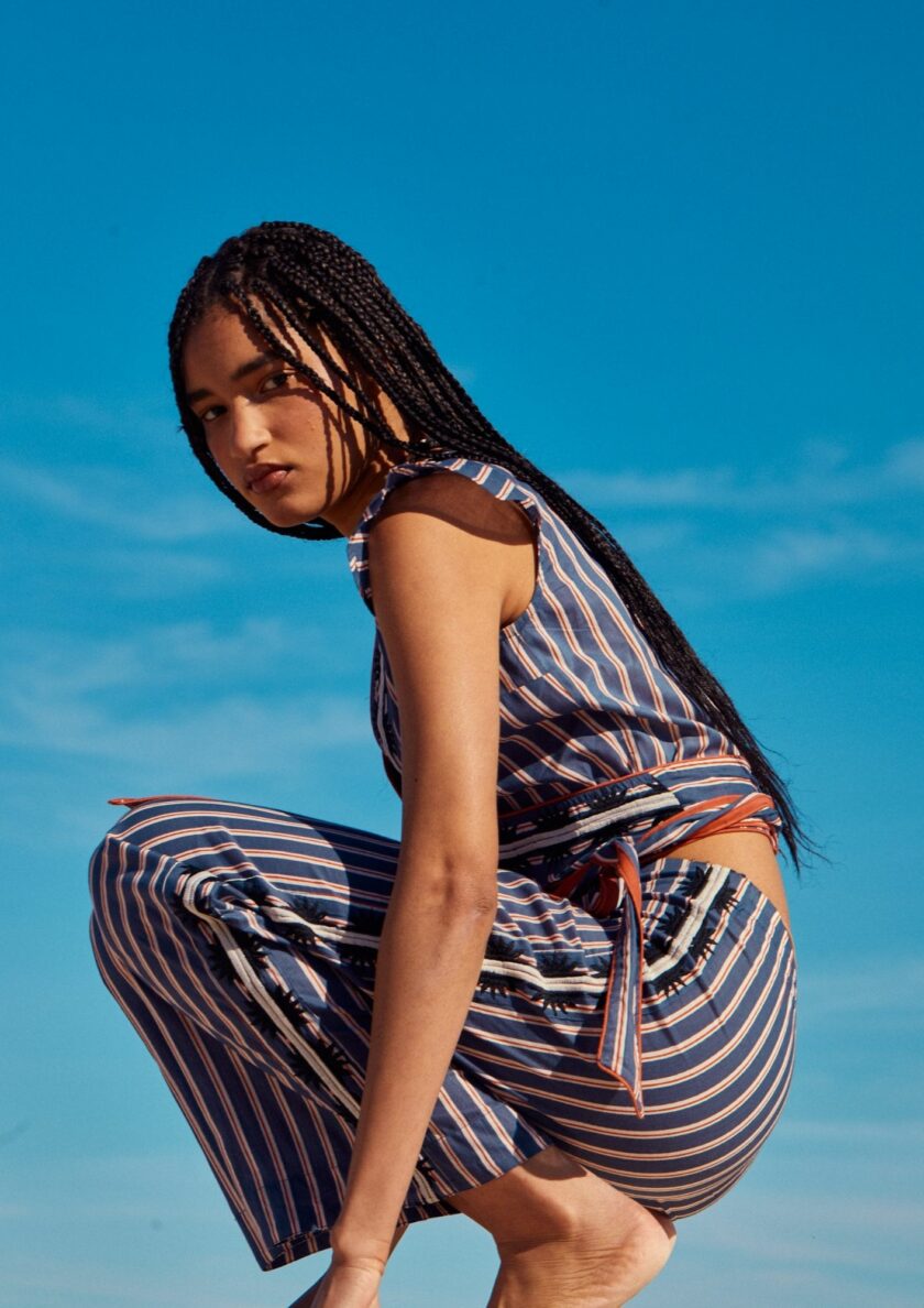 Embroidered Blue Stripes Pants