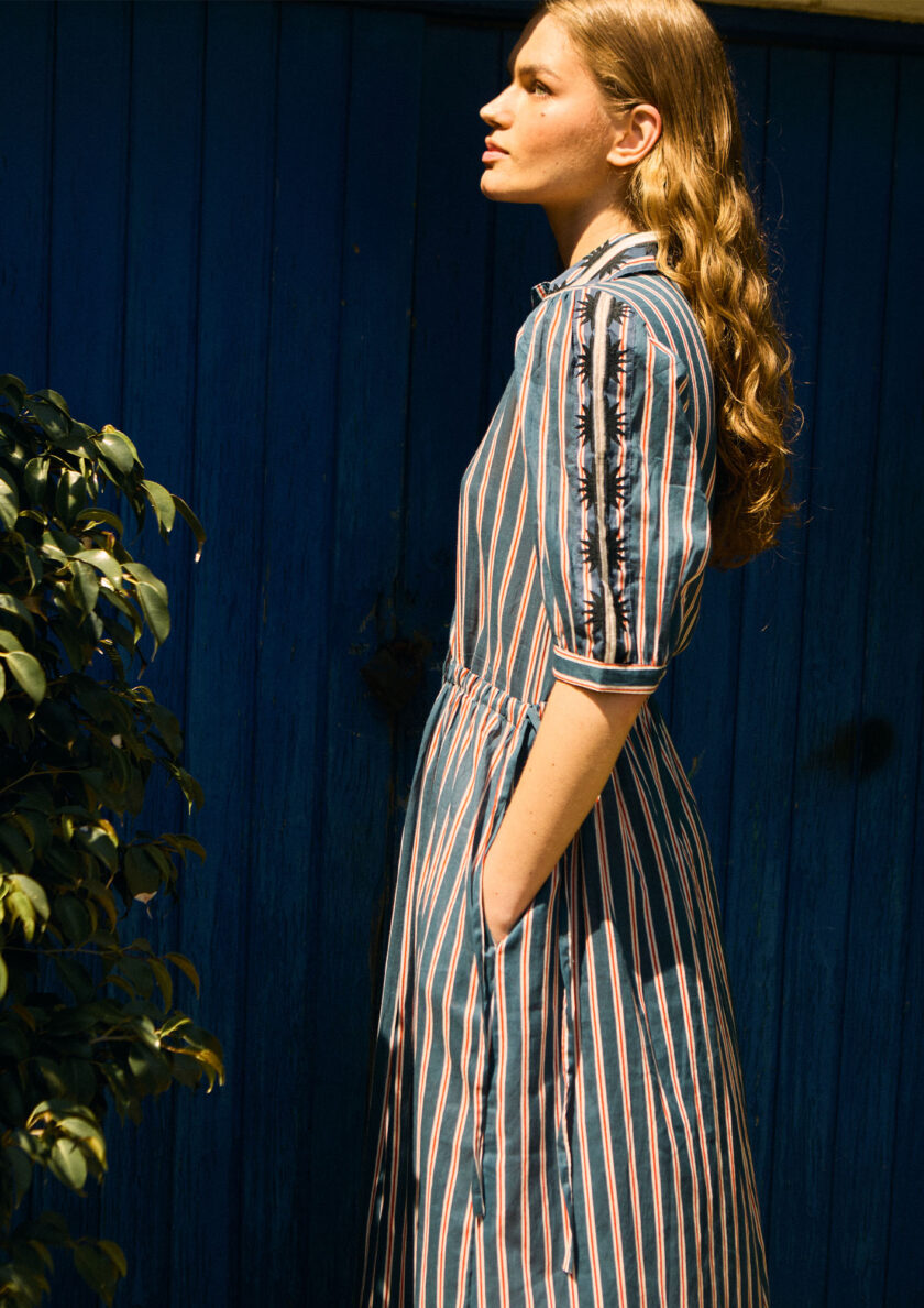 Stripes Capri Embroidery Dress