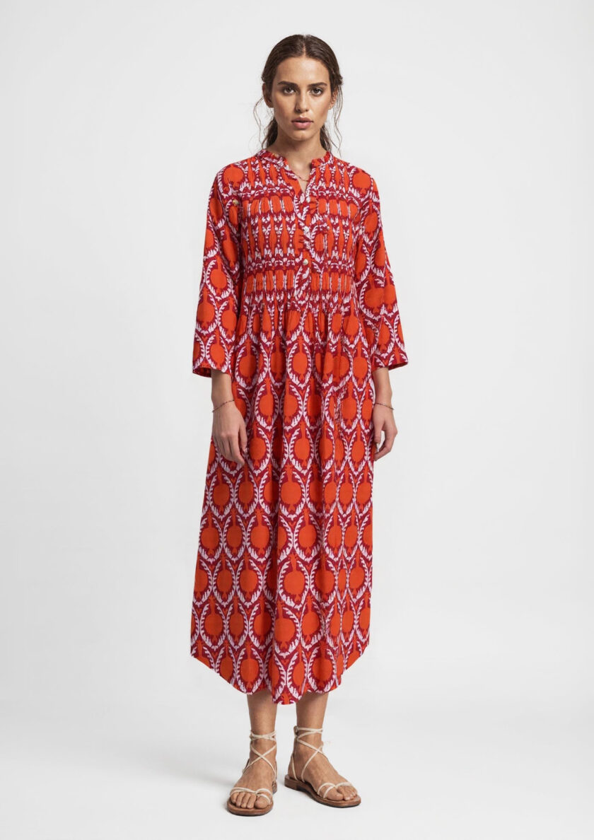 Orange Pleated Dress