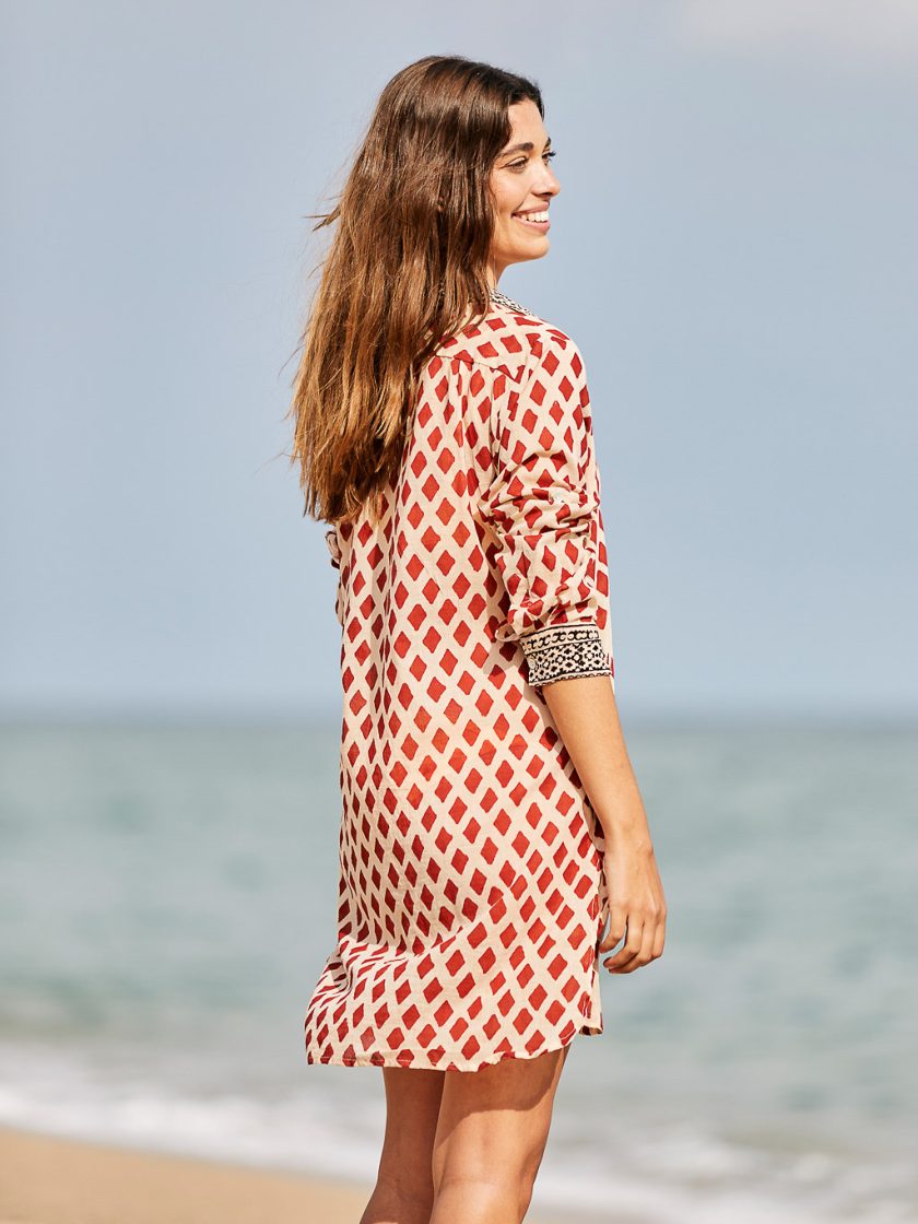 vestido camisa playa print rojo