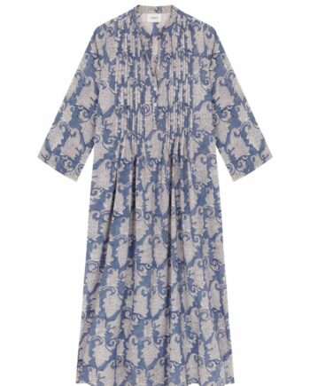 Vestido Pliegues Paisley Azul Ceniza
