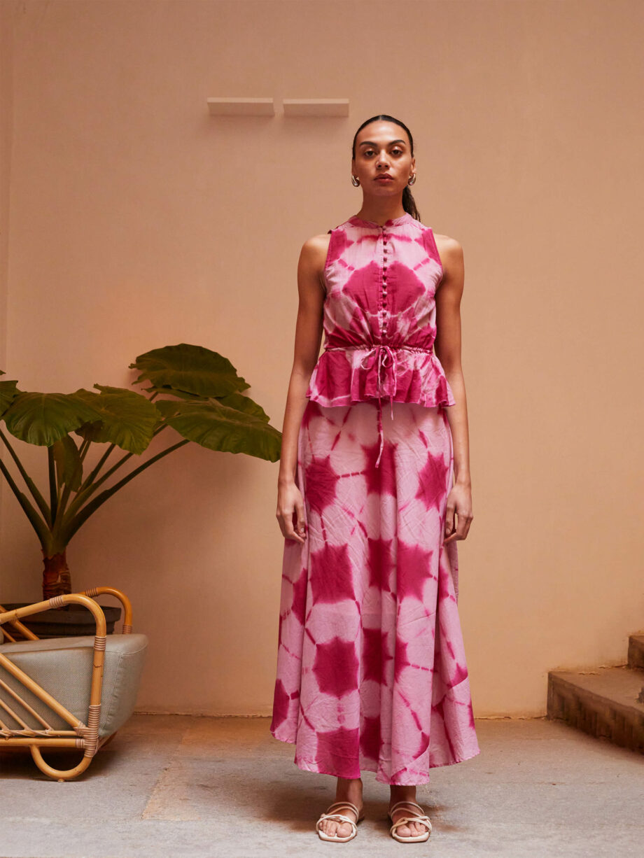Falda Larga Tie Dye Fucsia