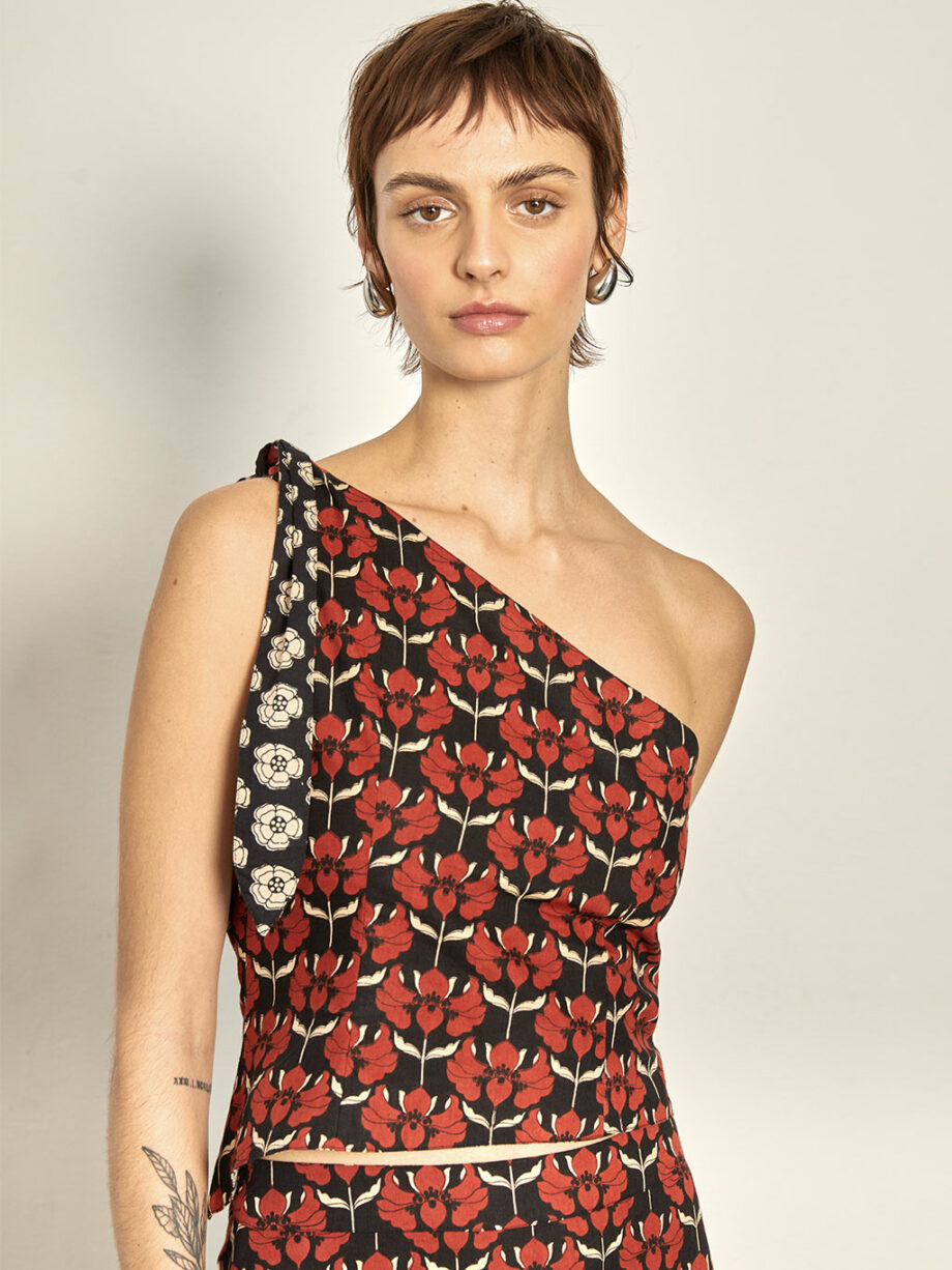 Top Asimétrico Lilies & Poppies
