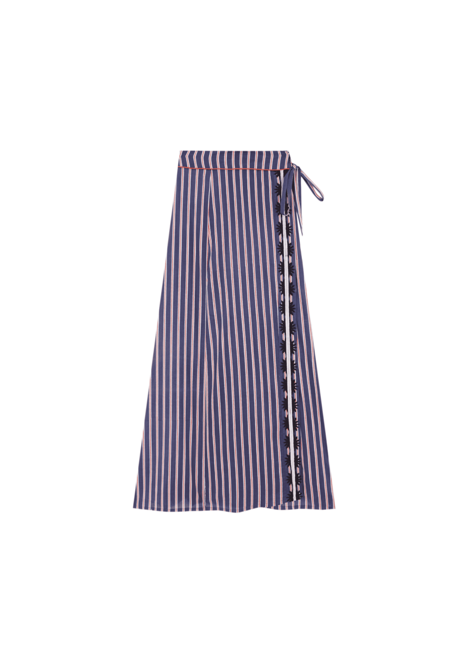 Falda Cruzada Stripes Azul Bordada