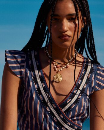 Top Stripes Azul Bordado