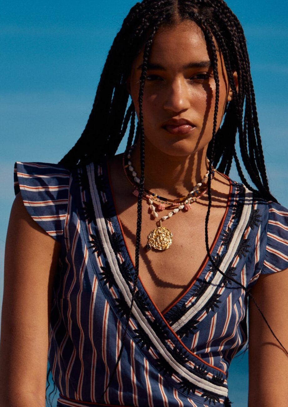 Top Stripes Azul Bordado