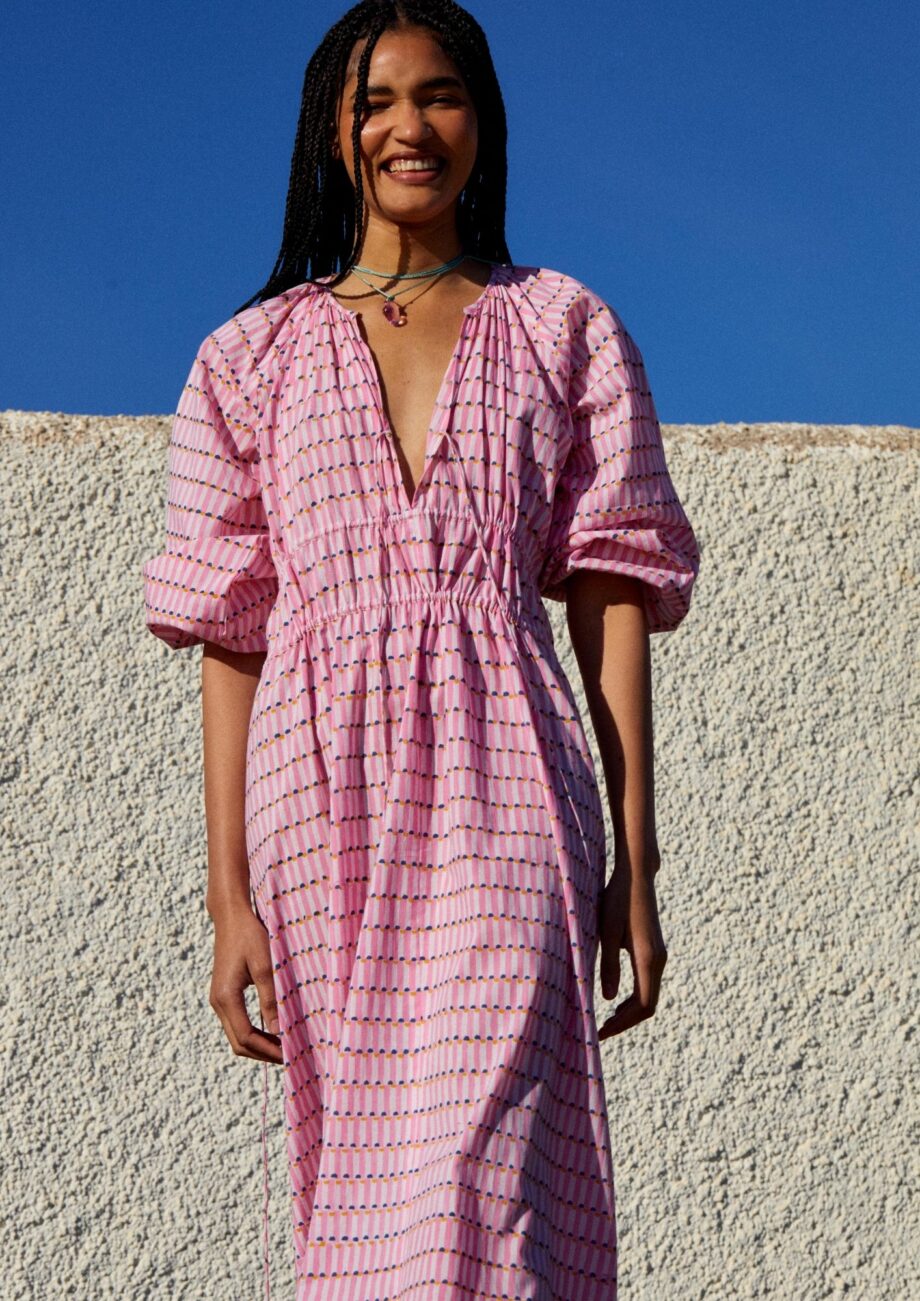 Vestido Fruncidos Rosa