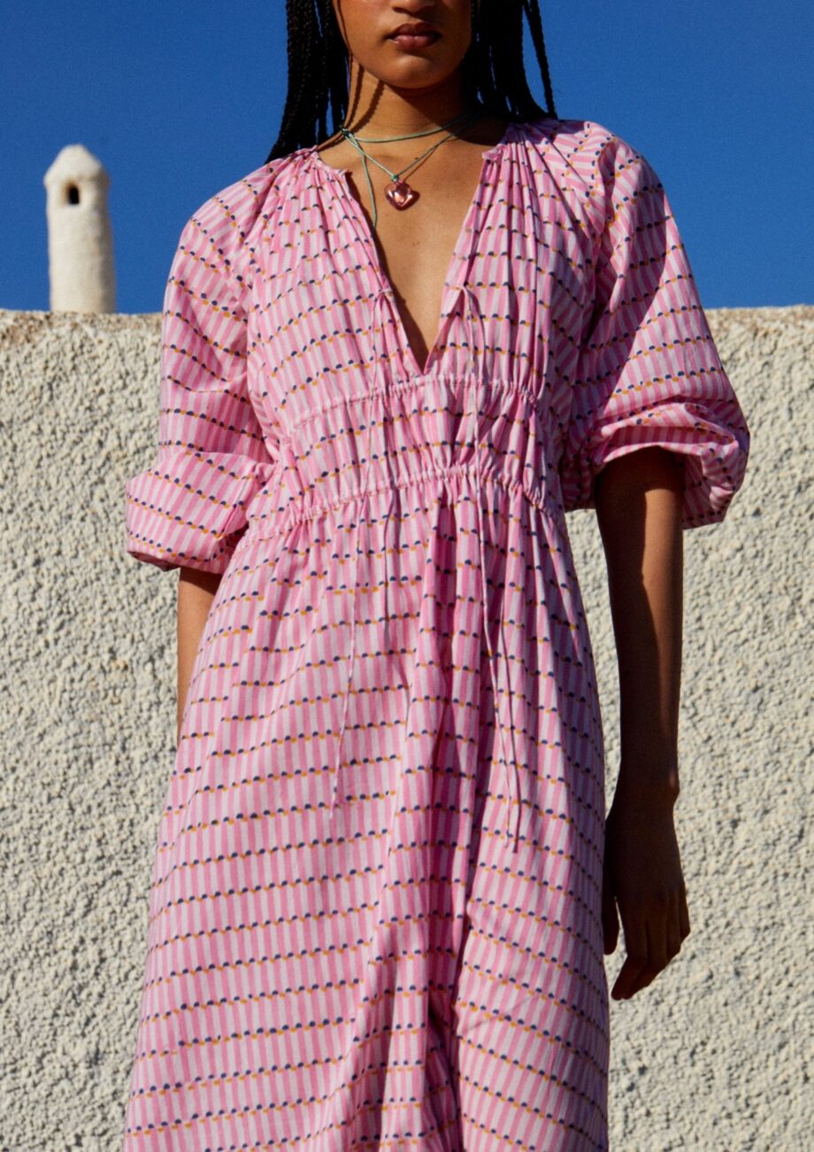 Vestido Fruncidos Rosa