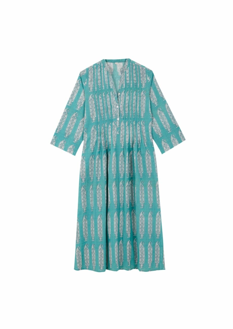 Vestido Pliegues Turquesa
