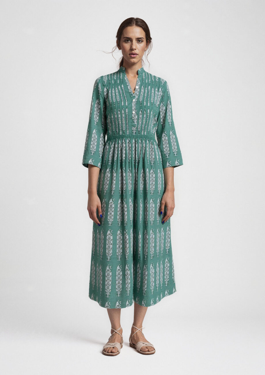 Vestido Pliegues Turquesa